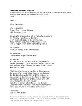 Examinations, volume 1 : first count, the 21 women, Constable Martel, Chief Manion, Miss Palmer, ...