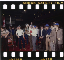 Hockey, Kitchener Rangers, presentation at Kitchener Memorial Auditorium, after game in Windsor