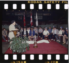 Hockey, Kitchener Rangers, presentation at Kitchener Memorial Auditorium, after game in Windsor