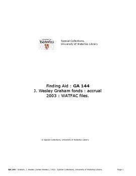 J. Wesley Graham fonds : 2003 accrual : WATFAC files.