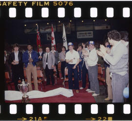 Hockey, Kitchener Rangers, presentation at Kitchener Memorial Auditorium, after game in Windsor